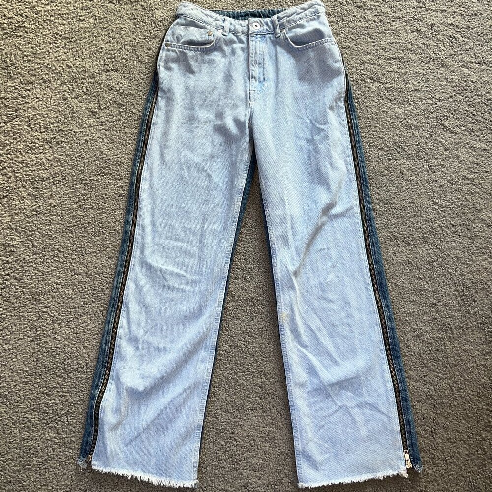 THE RAGGED PRIEST DEUCE SIDE ZIP WIDE LEG JEANS PANTS IRREVERENT LONDON BRAND 26